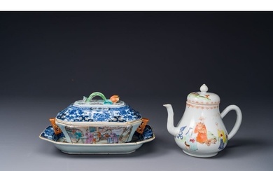 A Chinese Canton famille rose 'mandarin subject' tureen and ...