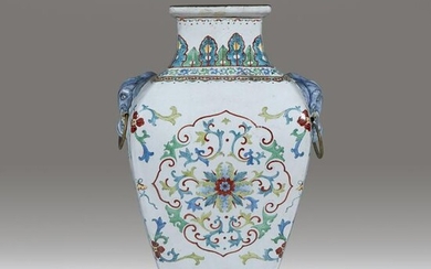 A Chinese enameled copper vase, Fanghu, Qing dynasty