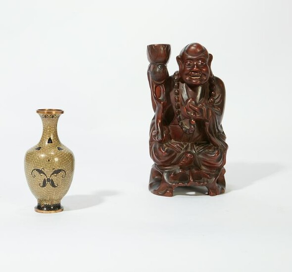A Chinese figure & a cloisonne vase