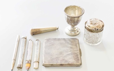 A Collection of Assorted Silver, including an engine-turned cigarette-case; a...