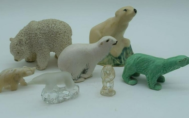 A Collection of Model Polar bears ceramic, glass and