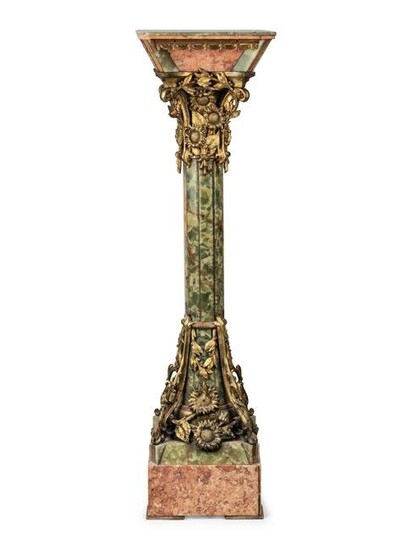 A Continental Onyx, Marble and Gilt Bronze Pedestal