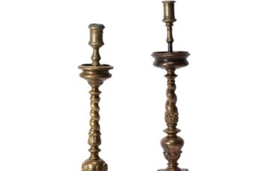 A Continental gilt bronze pricket altar stick
