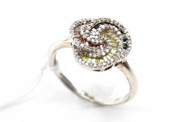 A DIAMOND AND MULTI STONE DRESS RING IN STERLING SILVER