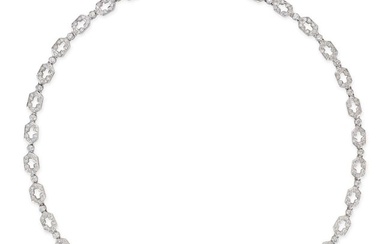A DIAMOND NECKLACE comprising a row of hexagonal links set with round brilliant cut diamonds, pun...