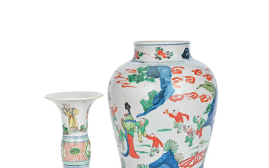 A FAMILLE VERTE 'LADIES AND BOYS' JAR AND A FAMILLE...