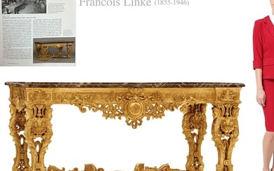 A Fine Large 19th C. French Francois Linke Giltwood & Marble Console Table