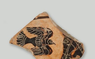 A Fragment from a Greek Black-Figured Cup Width 3 1/2