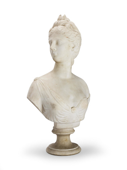 A French late 19th / early 20th century carved marble bust of Diana