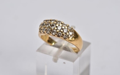 A GENTS 18CT GOLD DIAMOND RING, wide band set...