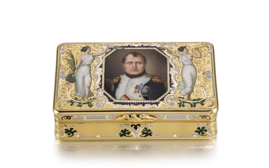 A GOLD AND ENAMEL COMMEMORATIVE SNUFF BOX WITH PORTRAIT OF NAPOLEON, PROBABLY GENEVA, MID 19TH CENTURY