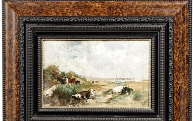 A German or Dutch painting "Cows at the Beach", circa
