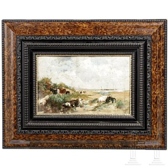 A German or Dutch painting "Cows at the Beach", circa