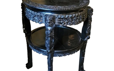 A LARGE 19TH CENTURY CHINESE CARVED HARDWOOD TWO TIER PLANT ...