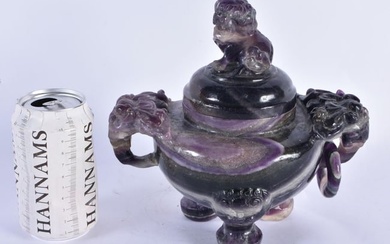 A LARGE LATE 19TH CENTURY CHINESE CARVED AMETHYST STONE CENSER AND COVER Qing. 21 cm x 18cm.