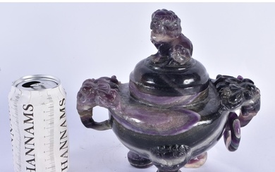 A LARGE LATE 19TH CENTURY CHINESE CARVED AMETHYST STONE CENS...
