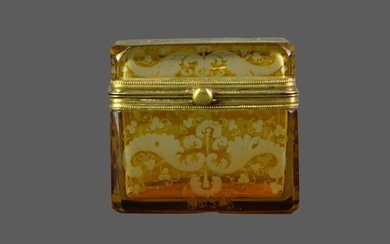 A LATE 19TH CENTURY BOHEMIAN AMBER FLASHED GLASS CASKET