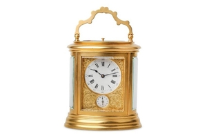A LATE 19TH FRENCH GILT BRASS CARRIAGE CLOCK WITH ALARM