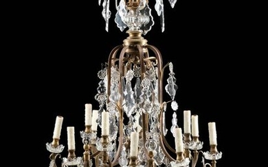 A Louis XV Style Bronze and Glass Twelve-Light