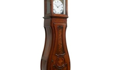 A Louis XV walnut and parquetry tall case clock