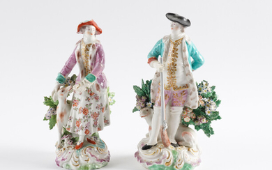 A MATCHED PAIR OF DERBY FIGURES OF A HUNTSMAN AND LADY (2)