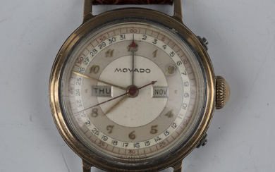 A Movado stainless steel and rose gold triple date calendar gentleman's wristwatch, circa 1940s