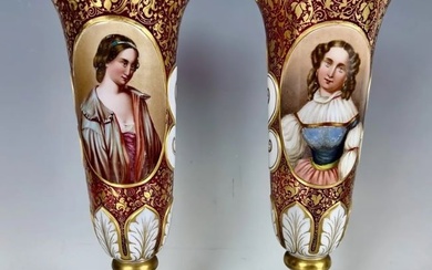 A PAIR OF 19TH C. MOSER OVERLAY GLASS VASES