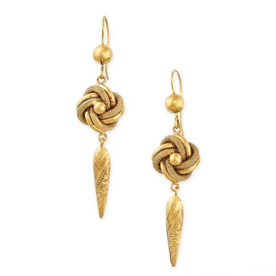 A PAIR OF ANTIQUE GOLD DROP EARRINGS, 19TH CENTURY in