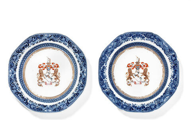 A PAIR OF ARMORIAL OCTAGONAL PLATES