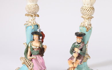 A PAIR OF LATE 19TH CENTURY PORCELAIN CANDLESTICKS (2).
