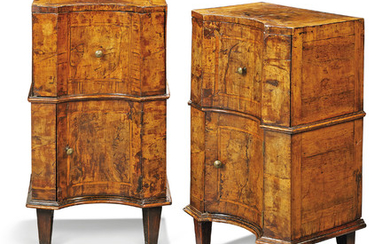 A PAIR OF NORTH ITALIAN WALNUT COMMODINI, INCORPORATING SOME 18TH CENTURY ELEMENTS