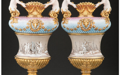 A Pair of French Enameled Porcelain Vases