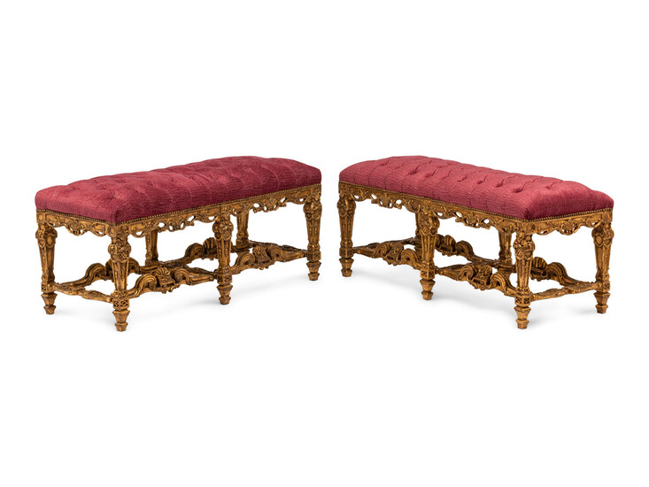 A Pair of Louis XIV Style Giltwood Benches