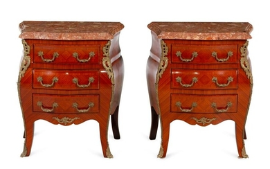 A Pair of Louis XV Style Gilt Metal Mounted Marble-Top