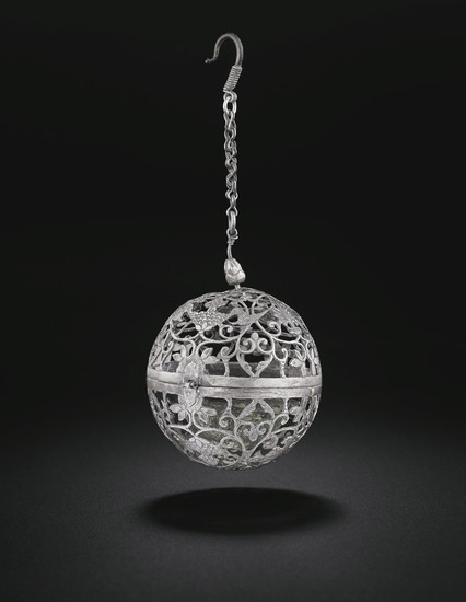A RARE SILVER SPHERICAL CENSER, TANG DYNASTY (AD 618-907)