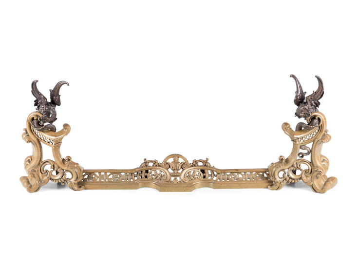 A Rococo Style Gilt Bronze Fire Guard with Dragons