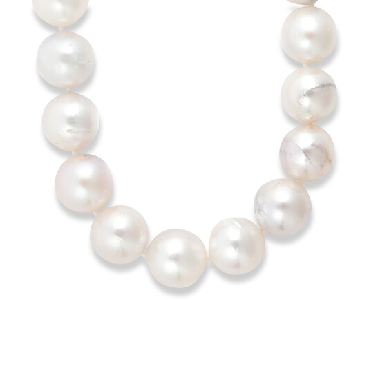 A South Sea pearl and fourteen karat white gold necklace