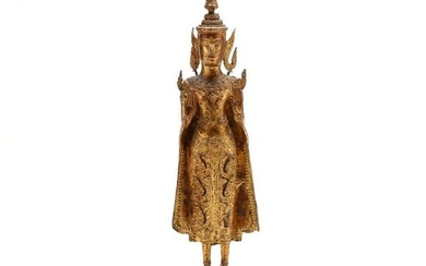 A Thai Gilt Bronze Standing Buddha