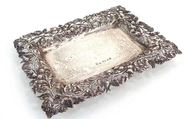 A Victorian silver card tray with thistle, clover leaf and...