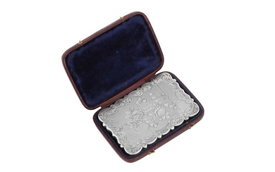 A cased Victorian sterling silver card case, Birmingham 1851 by Thomas Dones