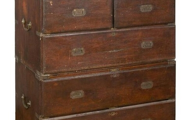 A cedar two-stage campaign chest of a traditional form.