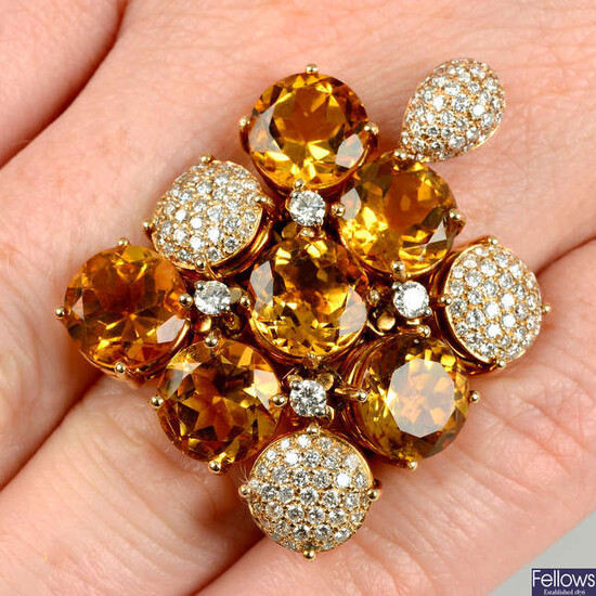A citrine and diamond cocktail ring, by Gavello.