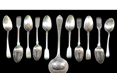 A collection of George III and later silver spoons, includin...