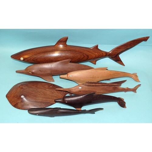 A collection of seven hardwood marine animal models, includi...