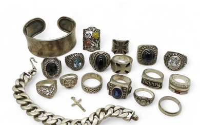 A collection of silver and white metal to include a bangle, ...