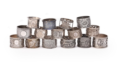 A collection of ten Chinese export silver napkin rings