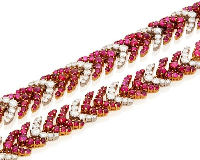 A diamond and ruby herringbone necklace