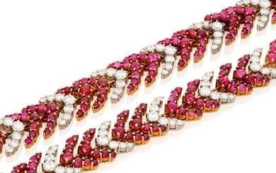 A diamond and ruby herringbone necklace