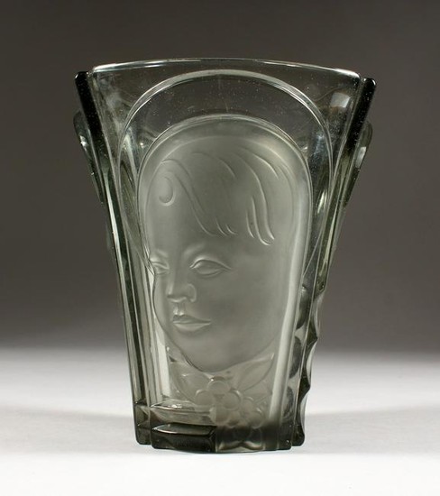 A glass vase, in the style of Lalique - with moulded