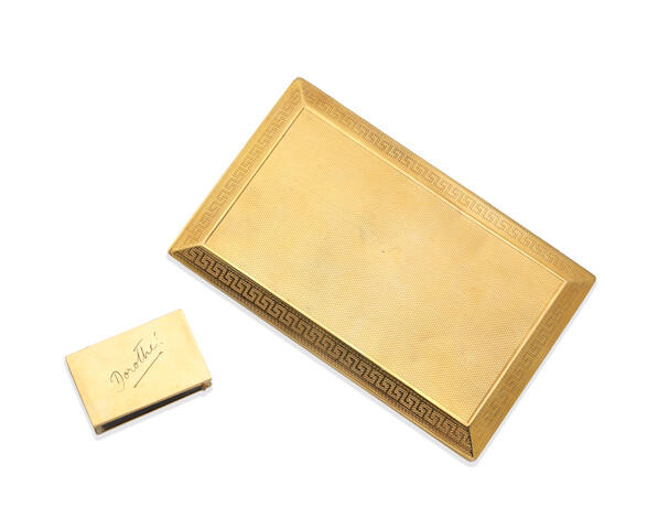 A gold cigarette case and match box,, by Asprey, 1922